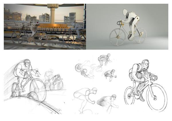 欧米茄Omega同轴机芯3D宣传片自行车比赛设计稿